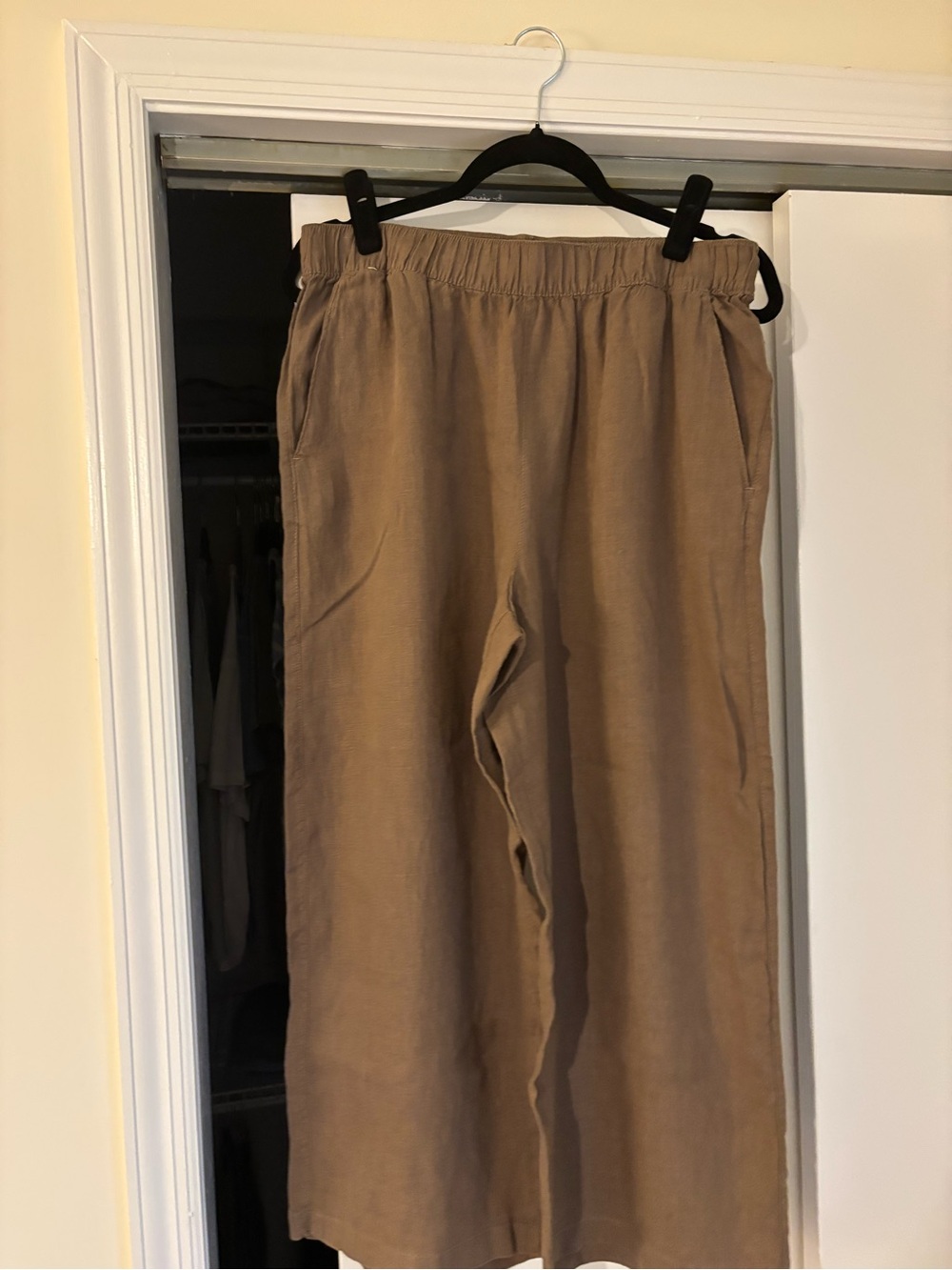 Tahari Womens Linen Wide-Leg Pants in Light Brown
